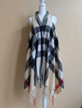 Sky Cashmere Scarf/Sleeveless Cardigan Nova Check 100% Virgin Wool 68×27"